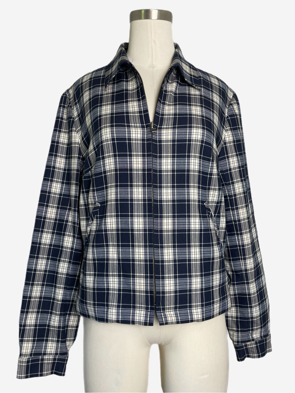 Vintage Y2K Limited America Blue white plaid collared jacket academia retro XS